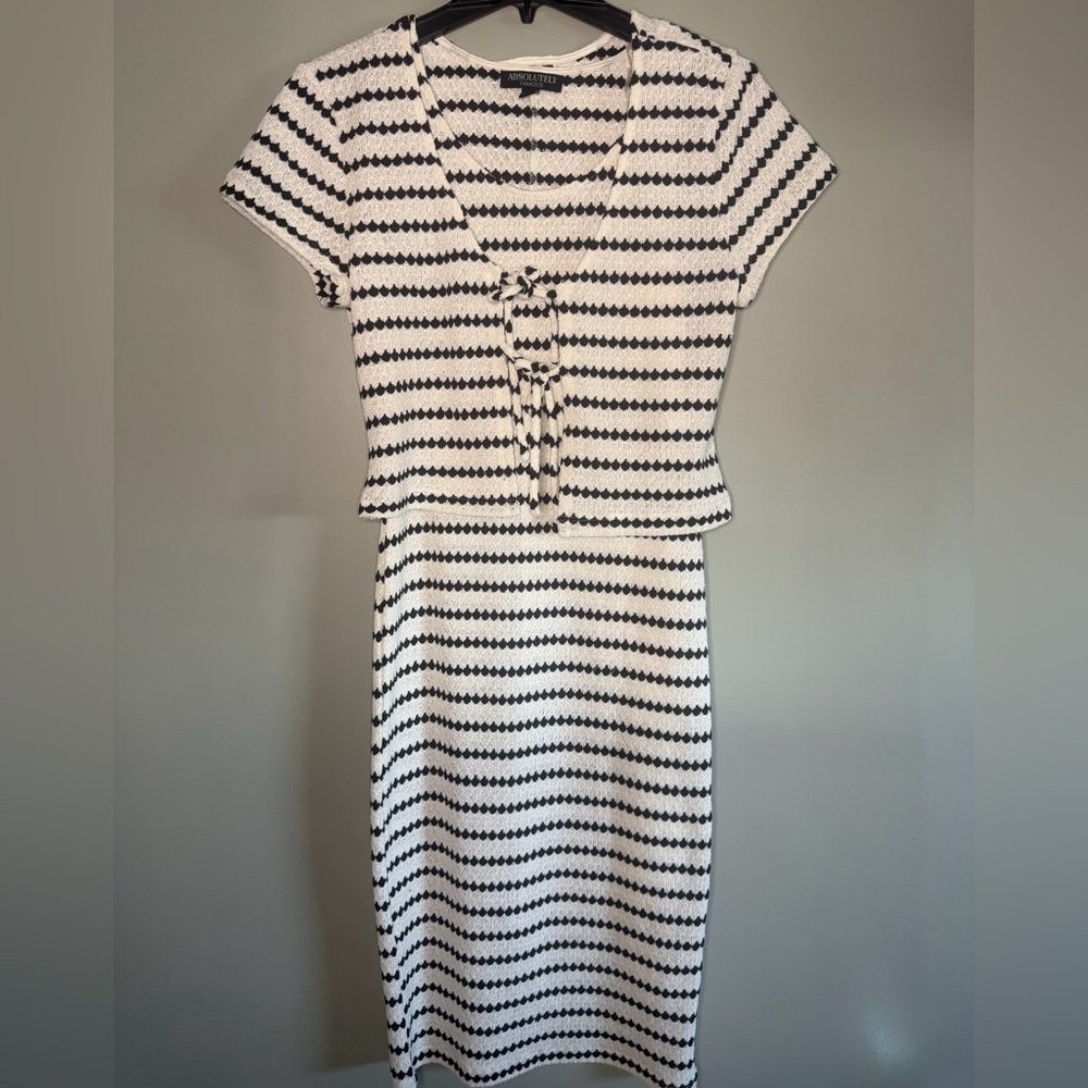 Absolutely Famous Black and White Striped Dress with front tie jacket Small
